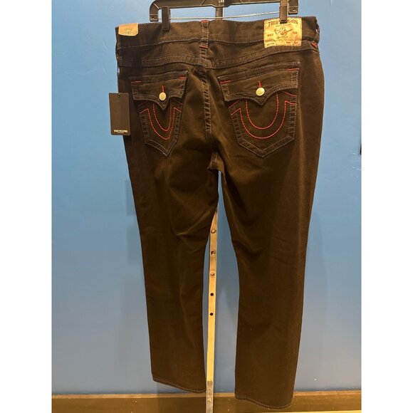 True Religion Mens Geno Relaxed Slim Black Jeans W38 L32 Red Stitch - Picture 5 of 7